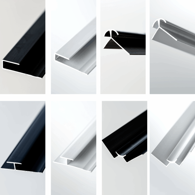 8 pictures of the different Aluminium joiner profiles that are available.